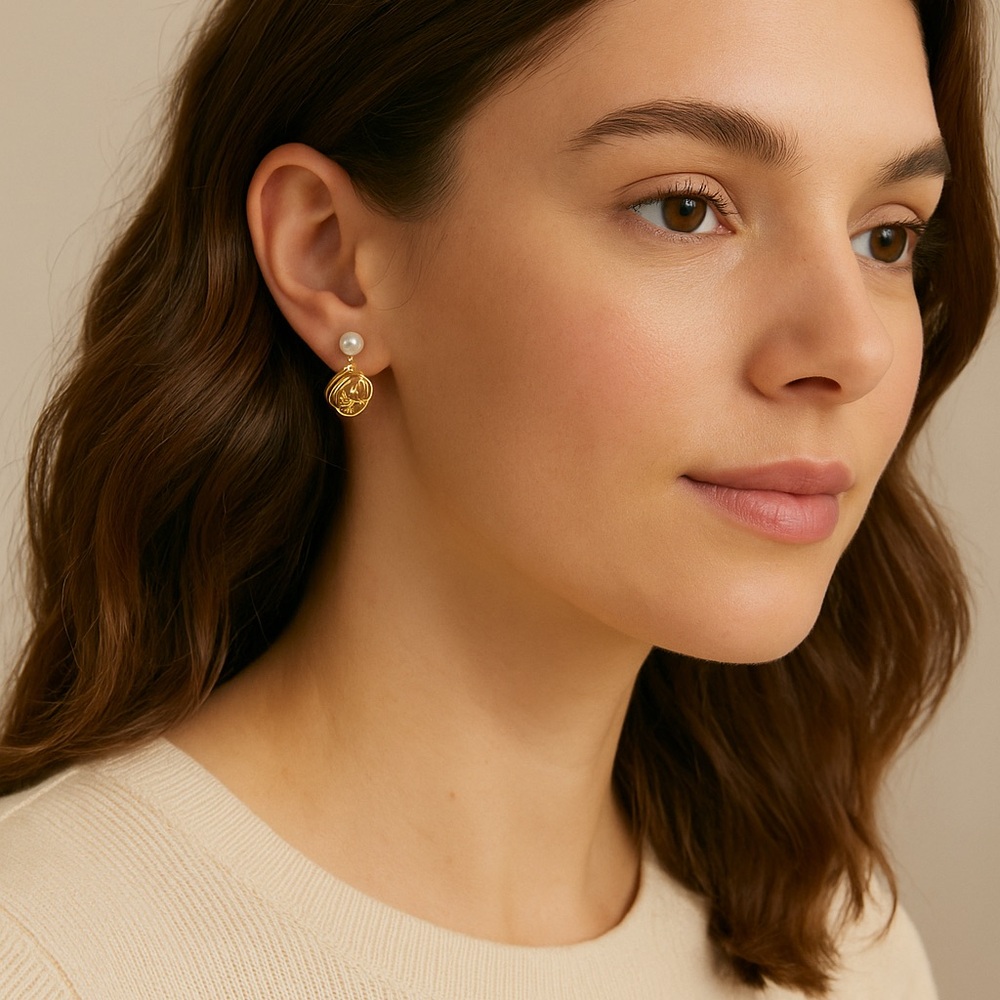 Celeste Orbs- Elegant Gold and Pearl Earrings